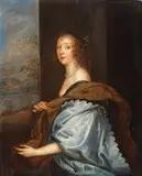 Sir Anthony Van Dyck, Portrait of a lady, said to be Lady Percy before a landscape, oil on panel