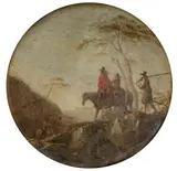 Pandolfo Reschi, Figures and horses in a landscape, oil on panel, tondo