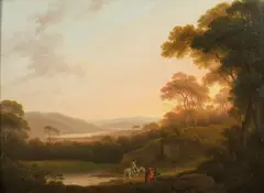 John Rathbone, An Italianate landscape with figures on a path; and An extensive Italianate landscape with a drover, a pair, oil on panel