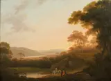 John Rathbone, An Italianate landscape with figures on a path; and An extensive Italianate landscape with a drover, a pair, oil on panel