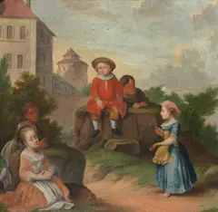 Children playing by French School, oil on canvas, offered Dec 2016