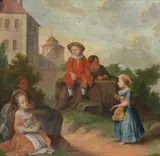 French School, Children playing, oil on canvas