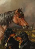 Colin Graeme Roe, A horse and two Gordon Setters, oil on panel