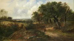 Joseph Thors, Figure on a path through trees, oil on canvas