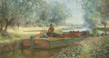 Ernest Pile Bucknall, Going through the lock (On the River Medway), oil on canvas