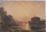 Ri William Wyld, The Castel Sant'Angelo, Rome, at sunset, watercolour