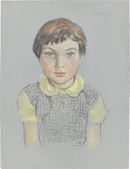 Lotte Laserstein, Porträt eines Mädchens, 1952, Pastellkreide und Kohle auf blauem Ingres-Bütten