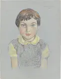 Lotte Laserstein, Porträt eines Mädchens, 1952, Pastellkreide und Kohle auf blauem Ingres-Bütten