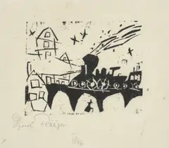 Zug auf der Brücke by Lyonel Feininger, 1918, Holzschnitt auf Seidenpapier, sold Apr 2025