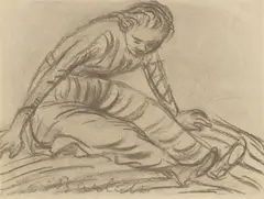 Ernst Barlach, Sitzendes Mädchen, 1913, Kohle auf Papier (aus einem Skizzenblock)