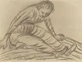 Ernst Barlach, Sitzendes Mädchen, 1913, Kohle auf Papier (aus einem Skizzenblock)