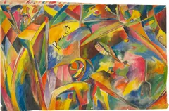 Curt Ehrhardt, Meiner Braut, 1919, Öl, Goldbronze und Tuschfeder auf Papier