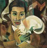 Hanna Bekker vom Rath, Portrait mit Katze, 1949, Öl auf Holz