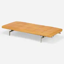 Poul Kjærholm, PK 80 daybed, 1957 / 2007, stainless steel, lacquered wood, leather upholstery, rubber