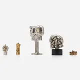 Miguel Ortiz Berrocal, Collection of five puzzle sculptures, 1969-1979, chrome-plated Zamak, bronze, beryllium bronze, enamel, cubic zirconia