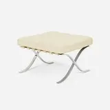 Barcelona ottomans, pair by Ludwig Mies van der Rohe, stainless steel, leather, leather upholstery, sold Sep 2024