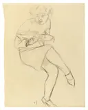 Karl Hubbuch, Portrait HILDE, Um 1928, Kohle, Bleistift und Farbstift in Rot auf Papier