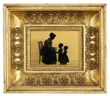 Schattenrißkünstlerin, Fürstin Amalie Gallitzin und ihre Kinder, Um 1775, Schattenrißtechnik auf Goldfolie in der Technik der Eglomisé, Rahmen des frühen 19. Jhs