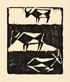 Drei Kühe (übereinander) by Ewald Mataré, 1946, Holzschnitt auf festem Velin, sold Nov 2011