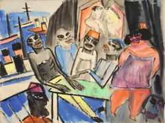 Armand Bouten, Hafenkneipe, 1925, Aquarell, Gouache und Tuschpinsel auf Bütten, auf Karton aufgezogen