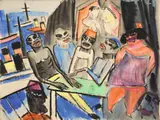 Armand Bouten, Hafenkneipe, 1925, Aquarell, Gouache und Tuschpinsel auf Bütten, auf Karton aufgezogen