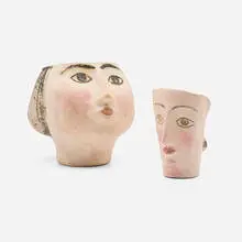 Planters, pair by Anastasia Komselis, glazed earthenware, sold Aug 2024