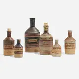 Tue Poulsen, Collection of six spirit bottles, c. 1960, glazed earthenware, cork