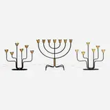 Collection of three candelabra by Gunnar Ander and Svend Aage Holm Sørensen, c. 1955, brass, lacquered steel, sold Aug 2024