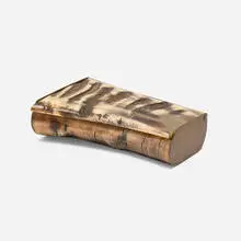 Cigarette box by Carl Auböck, 1959, brass, horn, sold Aug 2024