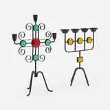 Gunnar Ander, Candelabra, set of two, c. 1960, enameled steel, glass