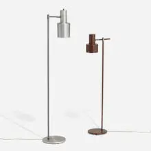 Jo Hammerborg, Studio floor lamps, set of two, 1967, lacquered steel, brushed aluminum, chrome-plated metal