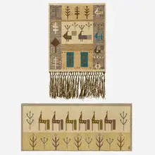Éva Németh, Tapestries, set of two, c. 1955, hand-woven wool