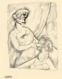 Frau mit Blumenvase by George Grosz, 1913, Kreide und Tuschfeder auf Bütten (Wz. Erclass Schreibmaschinen Papier), sold Nov 2011