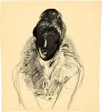 Paul Holz, Dame mit Fuchskragen, Tuschfeder auf Papier