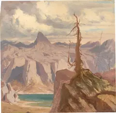 Zwei Hochgebirgsstudien mit Gletschersee by Deutsch, um 1820 & 30, Jeweils Öl auf Papier, auf leichten und dann auf dickeren Karton aufgezogen, sold Jun 2021