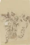 Horst Janssen, Vase mit Blattwerk und Beeren, 1975, Bleistift und Pastell auf Papier