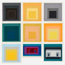 Nine sample prints by Josef Albers, screenprint in colors (double-sided), sold Aug 2024