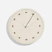 Modern, Wall clock, c. 1955, glazed ceramic, enameled aluminum
