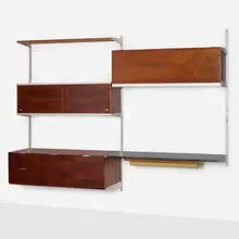 CSS (Comprehensive Storage System) by George Nelson & Associates, 1959, walnut, aluminum, laminate, sold Aug 2024