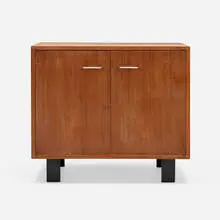Basic cabinet, model 4625 by George Nelson & Associates, c. 1952, walnut, lacquered wood, aluminum, sold Aug 2024