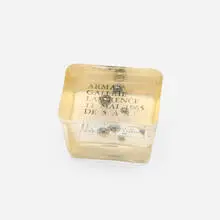 Ice Cube (exhibition invitation) by Arman, 1965, resin, metal, sold Aug 2024