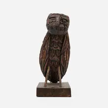 Owl by Folk Art, carved and painted wood, sold Aug 2024