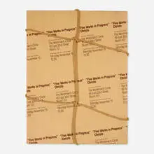 Five Works in Progress lecture poster by Christo, printed and folded paper, rope, sold Aug 2024