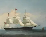 Chinese School, The clipper ship Lightning of the Black Ball Line arriving off the coast of China, Oil on canvas