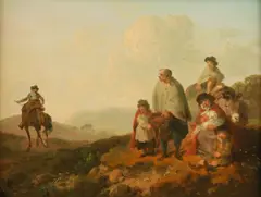 Julius Caesar Ibbetson, Resting on the road, oil on panel