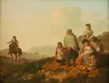 Julius Caesar Ibbetson, Resting on the road, oil on panel