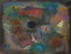 Ohne Titel by Hans Reichel, 1951, Aquarell auf genarbtem Papier, auf Karton aufgezogen, sold Nov 2009