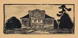 Edvard Munch, Die Gartenfront des Hauses Linde, 1902, Lithographie auf bräunlichem faserigen Karton