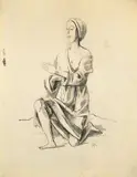Kniende Gewandfigur by Karl Hofer, Tuschpinsel über Bleistift auf festem Papier, sold Jun 2009
