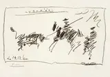 Toros (La pique) by Pablo Picasso, 1960, Lithographie auf genarbtem Velin, sold May 2008